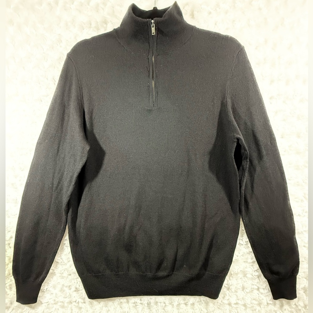 Christian Lacroix Mens Half Zip 100% Merino Wool Medium Black Classic Sweater